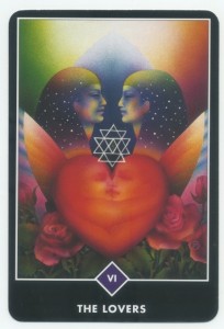 Osho Zen Tarot Lovers card. Often the Lovers encourages you to love yourself.